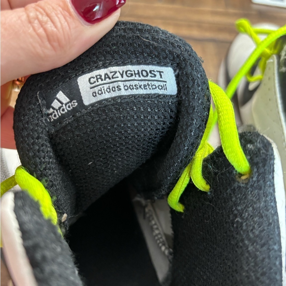 Adidas Black and White Sneakers with Neon Green Laces - Picture 4 of 5